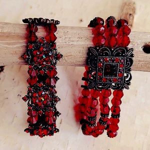 2 unique Vintage Red Crystal Bracelets, Baroque style, adjustable, BEAUTIFUL!